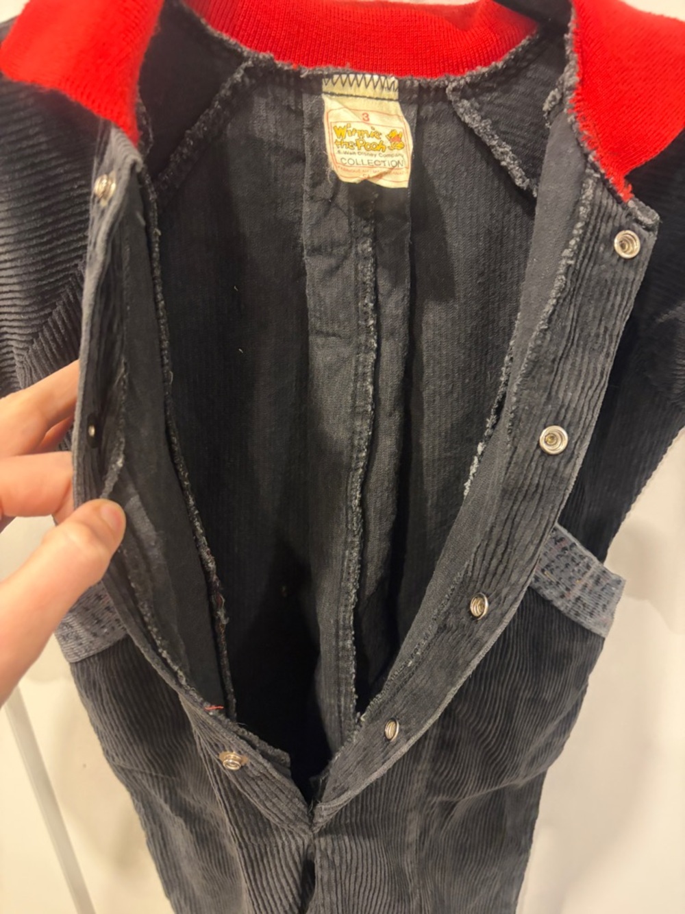 Vintage Winnie the Pooh Kids Black Corduroy Jumpsuit Red accents - Picture 12 of 15